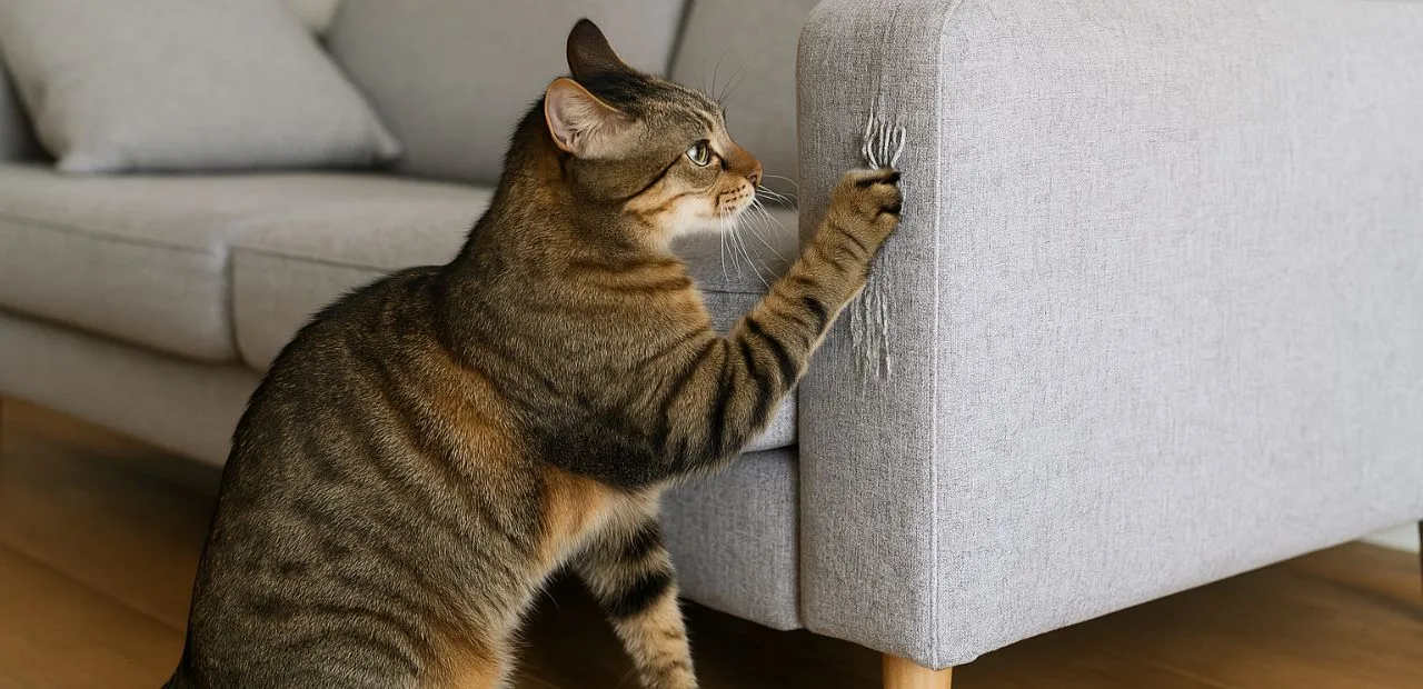 Katze kratzt am Sofa